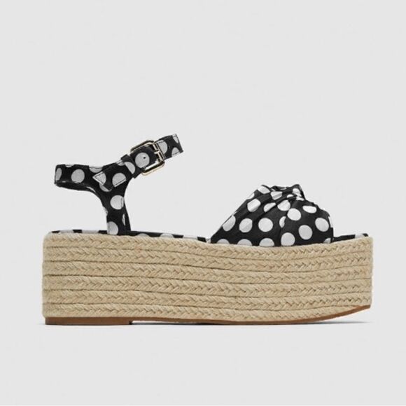 EUC Zara Platform Polka Dot Espadrille Wedges 7.5 - Picture 4 of 10